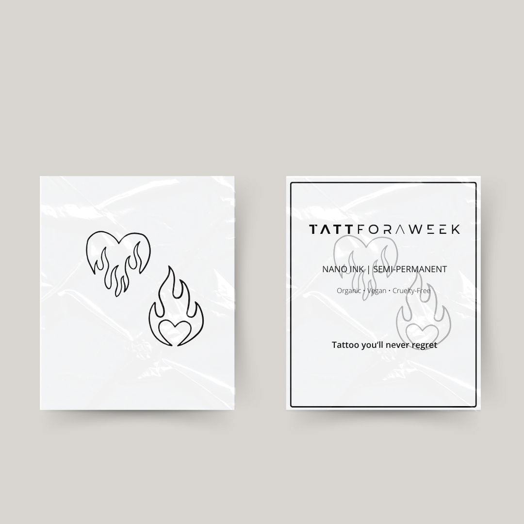 Tatuaggio temporaneo cuori fiammeggianti abbinati