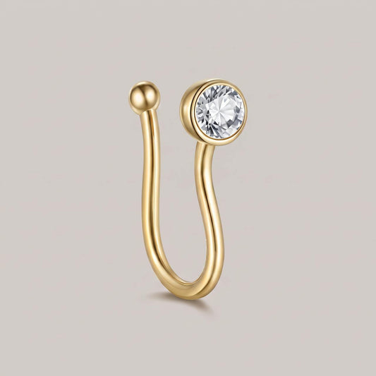 Nep neuspiercing clip steentje goud