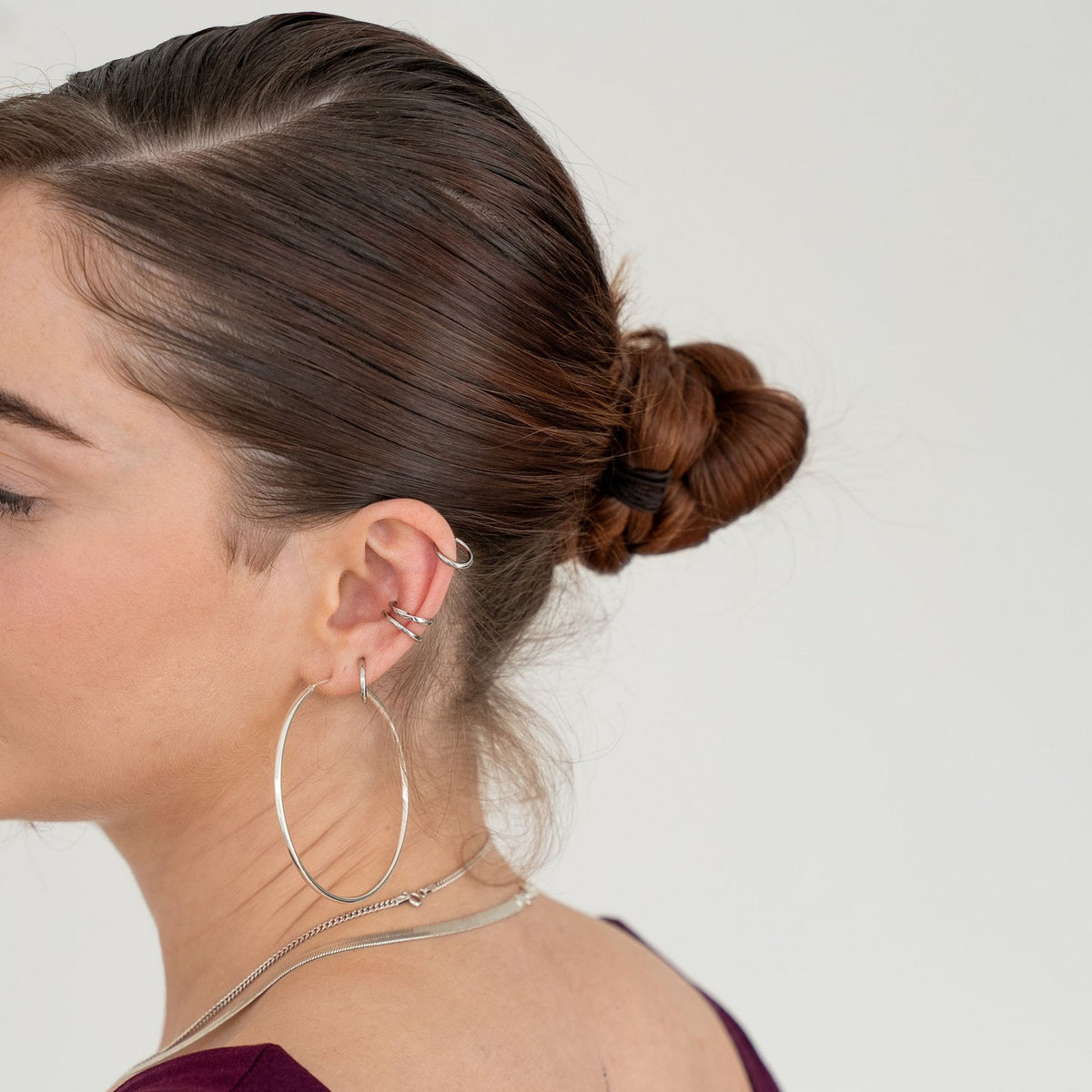 Zilveren nep oorpiercings: ear cuff en ringetje