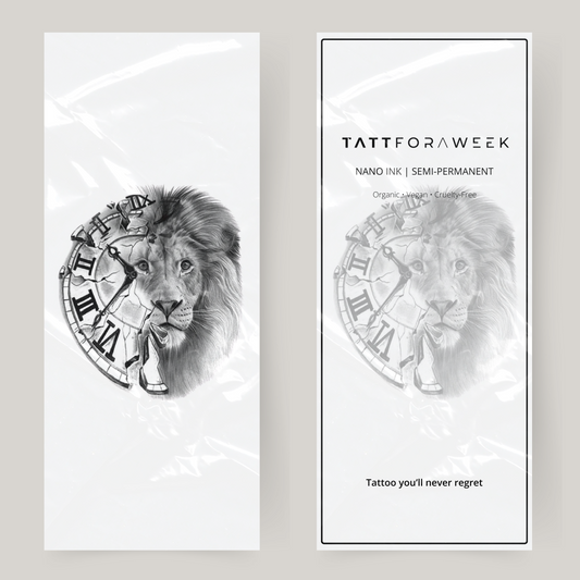 Grande orologio tatuaggio finto e leone