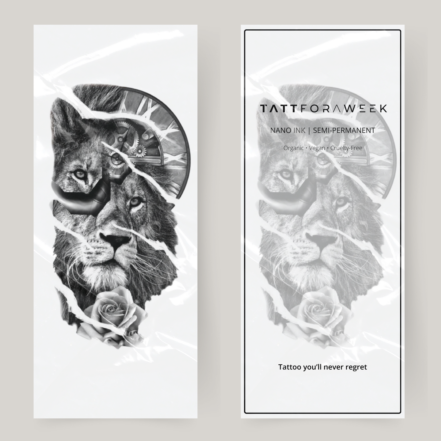 Grande leone e orologio con tatuaggio finto