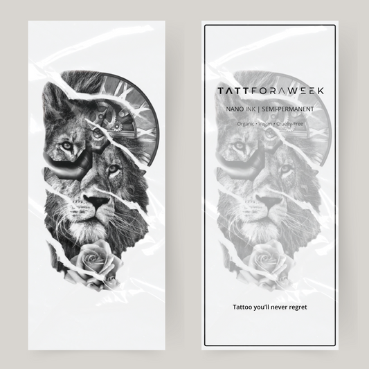 Grande leone e orologio con tatuaggio finto