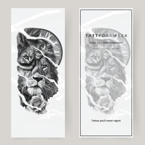 Grande leone e orologio con tatuaggio finto